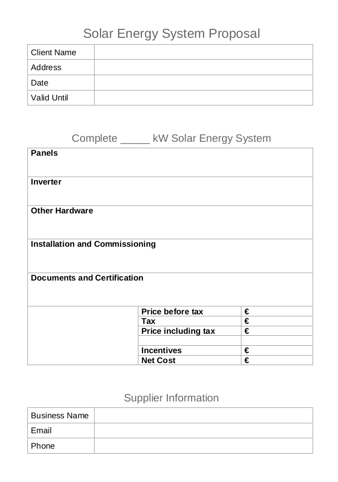 Simple solar PV proposal template PDF.